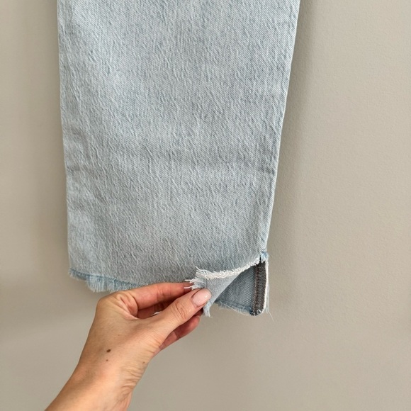 ZARA RIPPED HIGH WAIST STRAIGHT LEG JEANS Light Blue 40 / US 8 - Picture 13 of 15